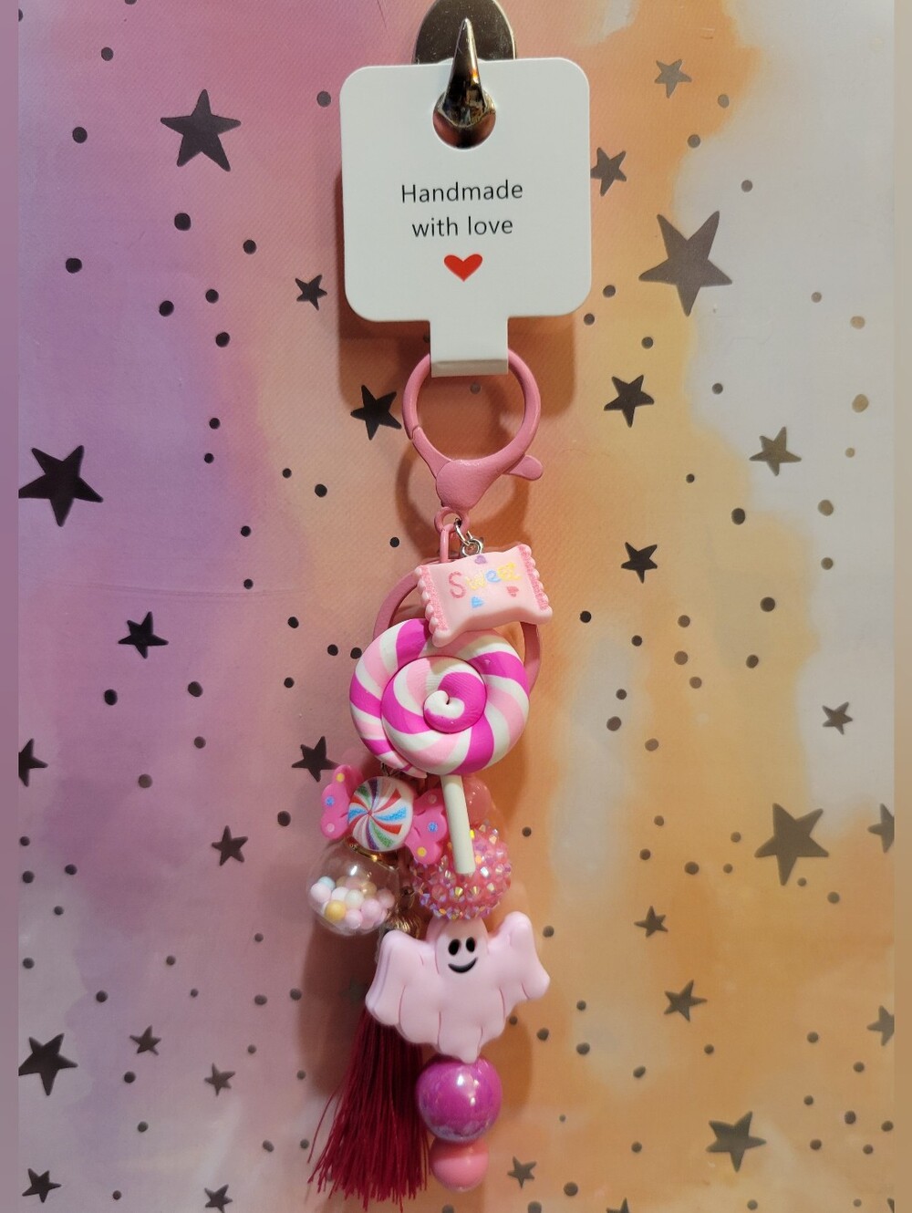 Purse Charm Bag Charm Pink Ghost Halloween Custom Handmade
